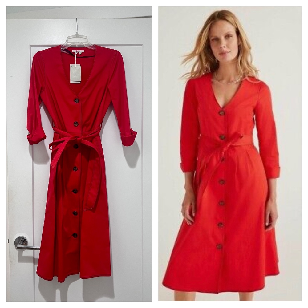 Boden red belted midi dress, new! US4